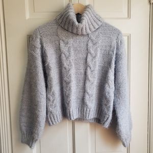 NWT Hippie Rose Cable-Knit Turtleneck Sweater Sky Blue Size Medium